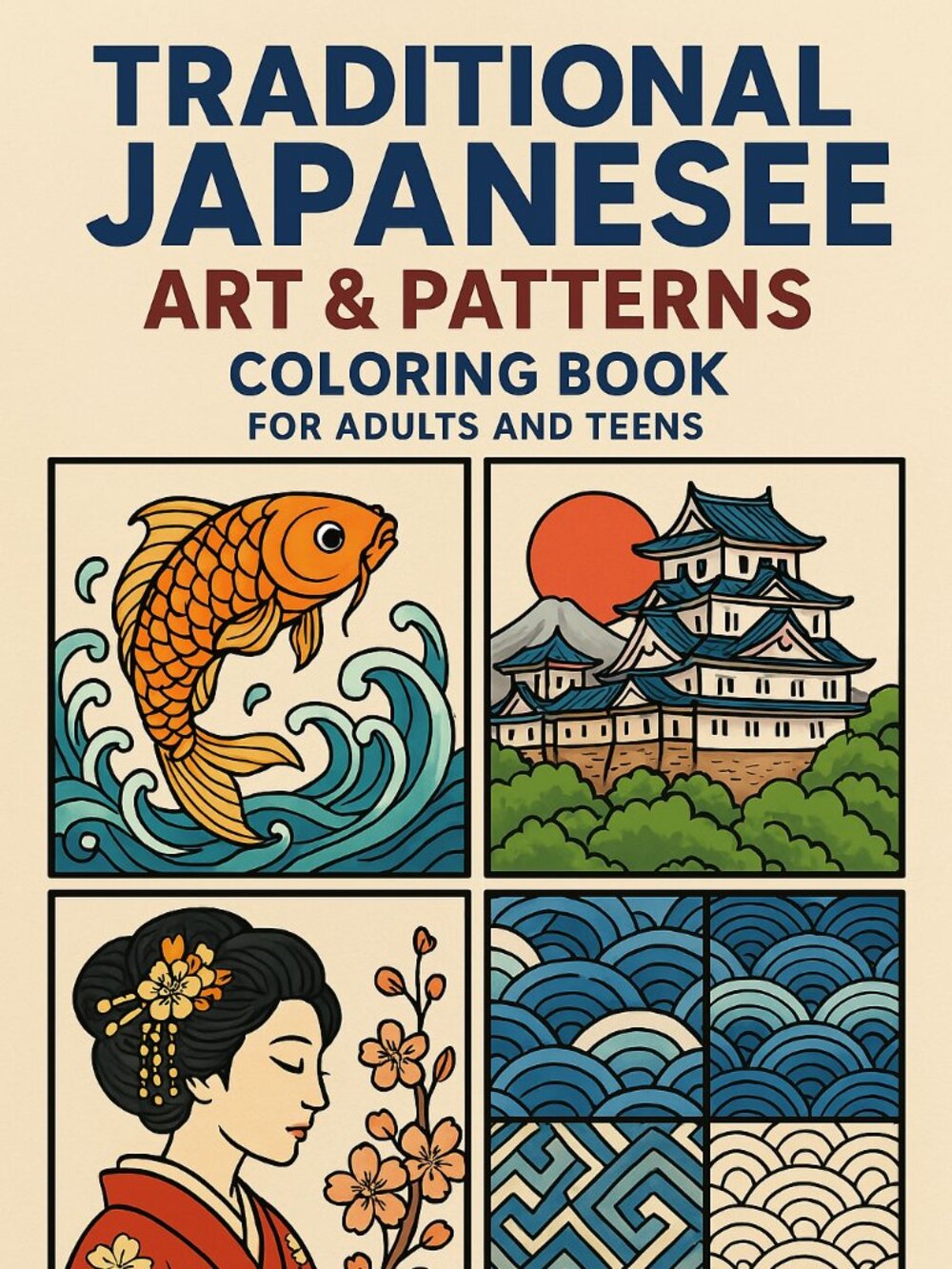 Traditional Japanese Art and pattern Coloring Sheets For Adults and Teens